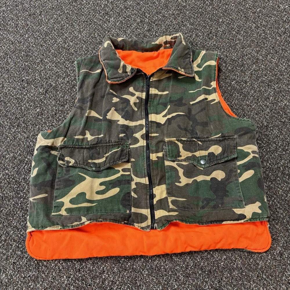Hunting Vest Camo True Vintage 1970s/80s Sports Afield Orange Cargo Full Zip L